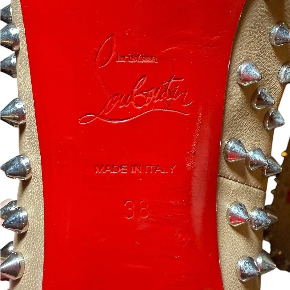 Christian Louboutin Alti Spikes 160 Nude Leather Peep Toe Platform Pumps 38